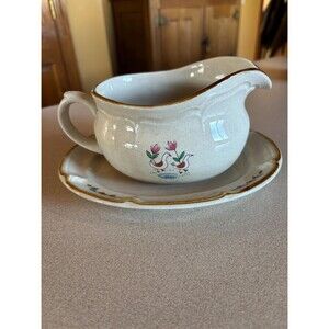 Vintage International Stoneware Gravy Boat and Saucer